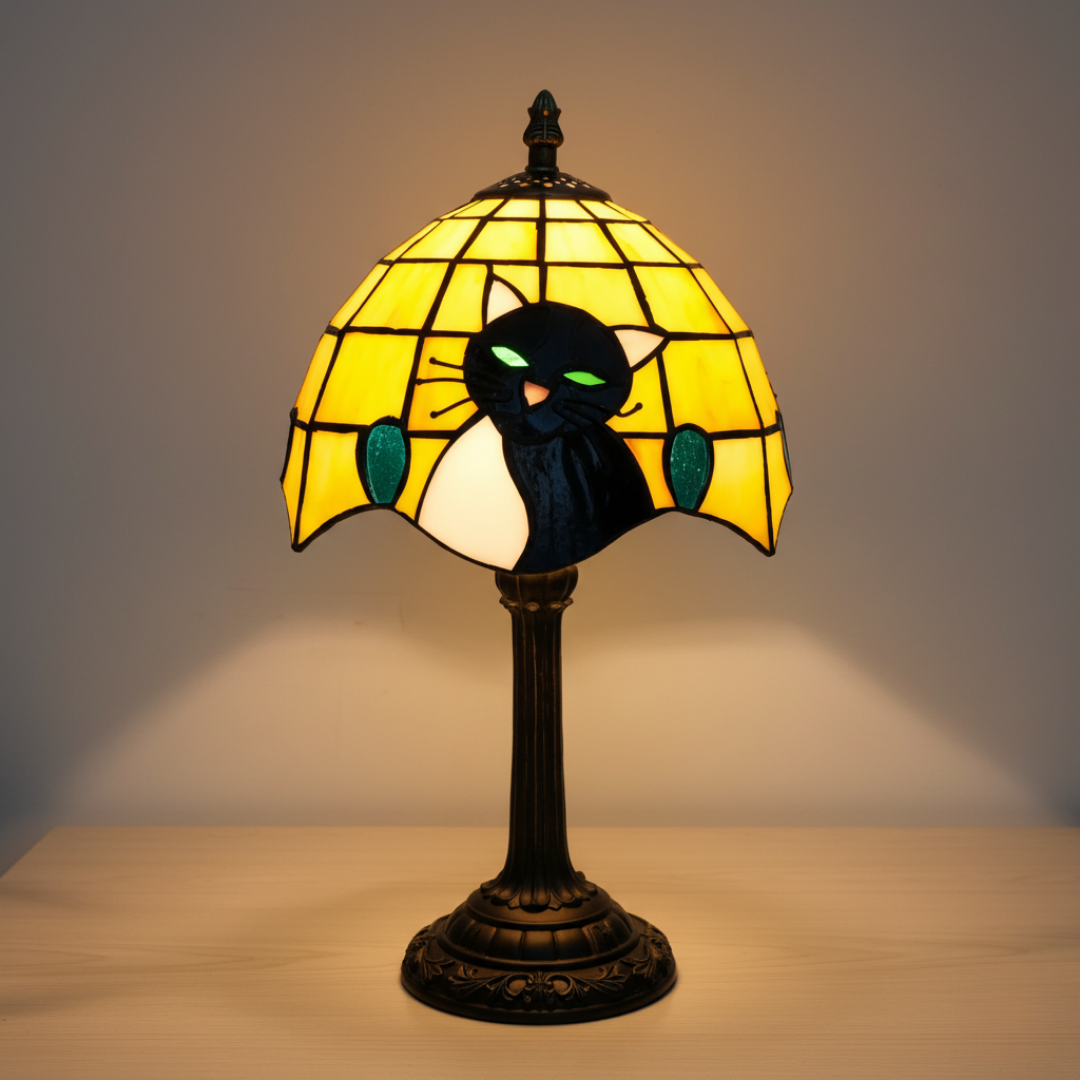 Lampe de table baroque royale avec chat noir