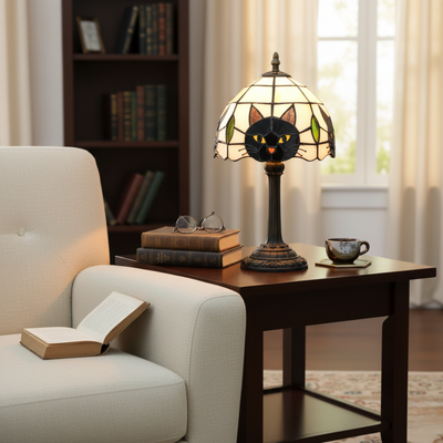 Lampe de table rétro baroque avec chat noir