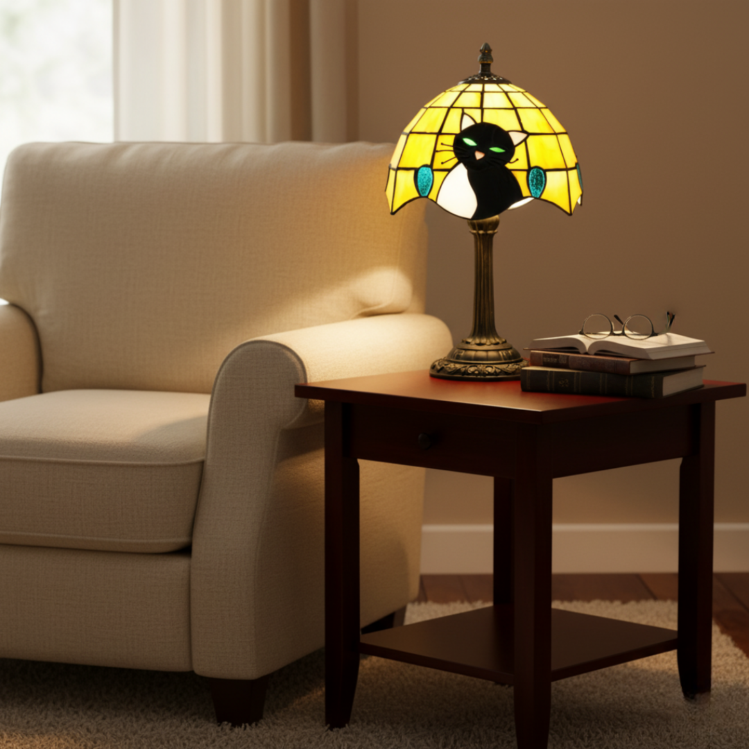 Lampe de table baroque royale avec chat noir