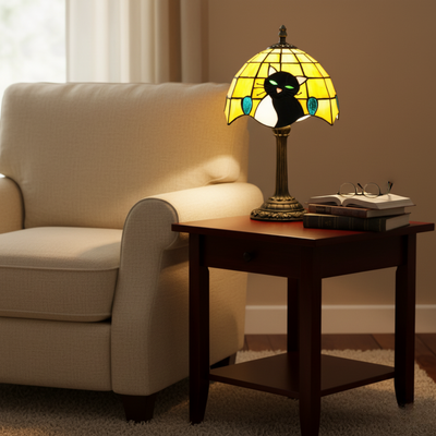 Lampe de table baroque royale avec chat noir