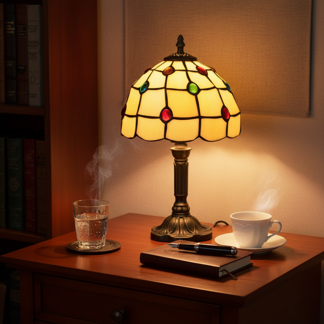 Lampe de table Art déco en vitrail