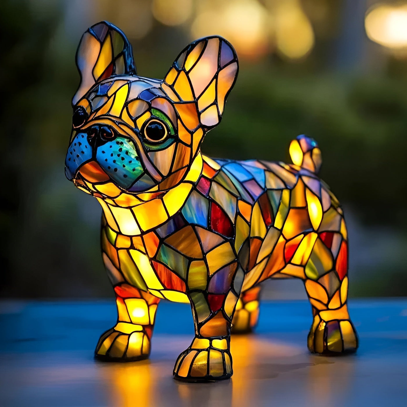 Bouledogue Français – Lampe en Vitraux