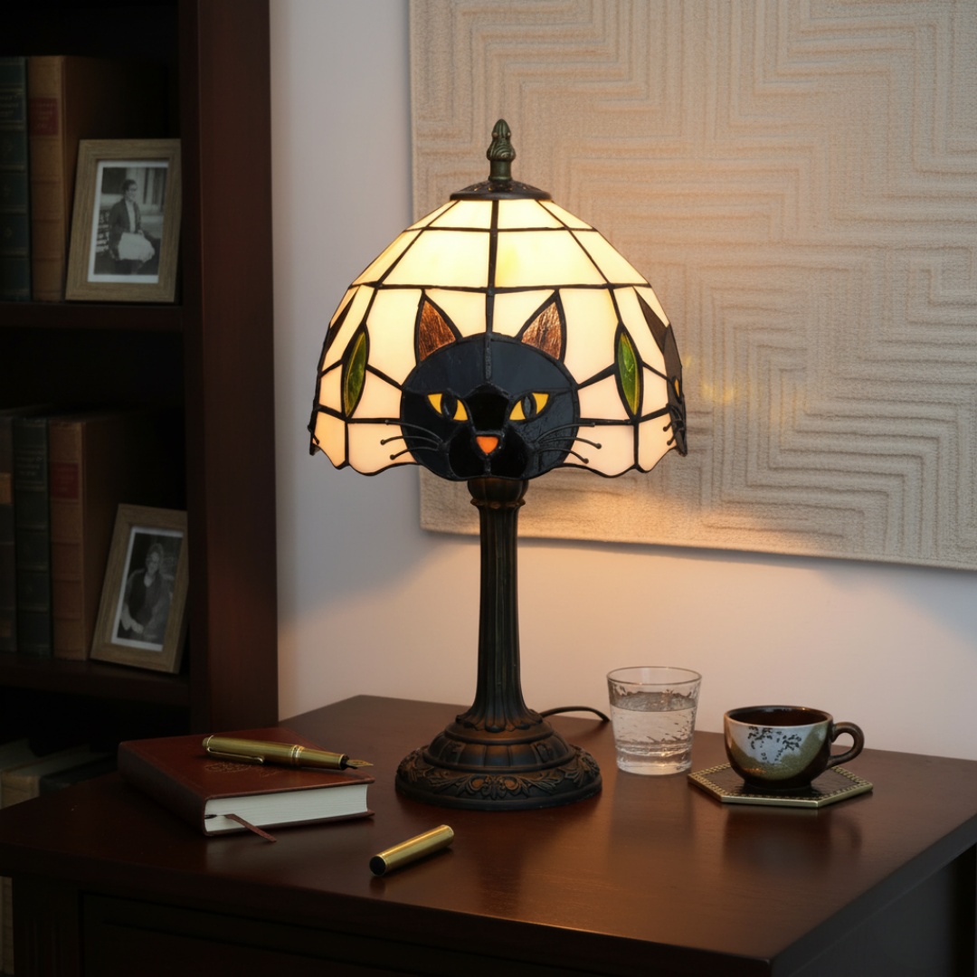 Lampe de table rétro baroque avec chat noir