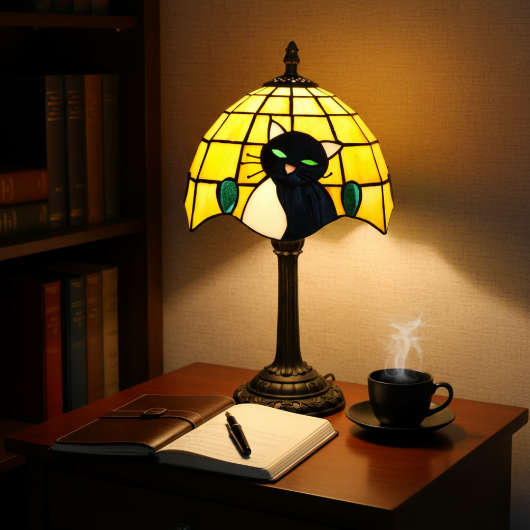 Lampe de table baroque royale avec chat noir