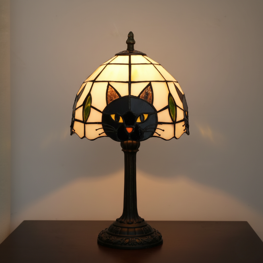 Lampe de table rétro baroque avec chat noir